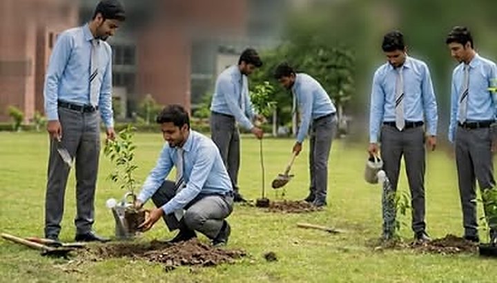 Students planting trees on World Environment Day
